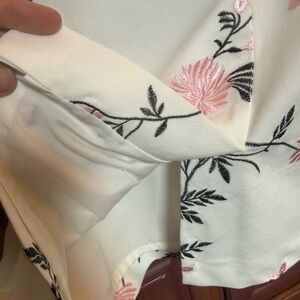 Kasper White A-Line Skirt with Pink and Black Floral Embroidery